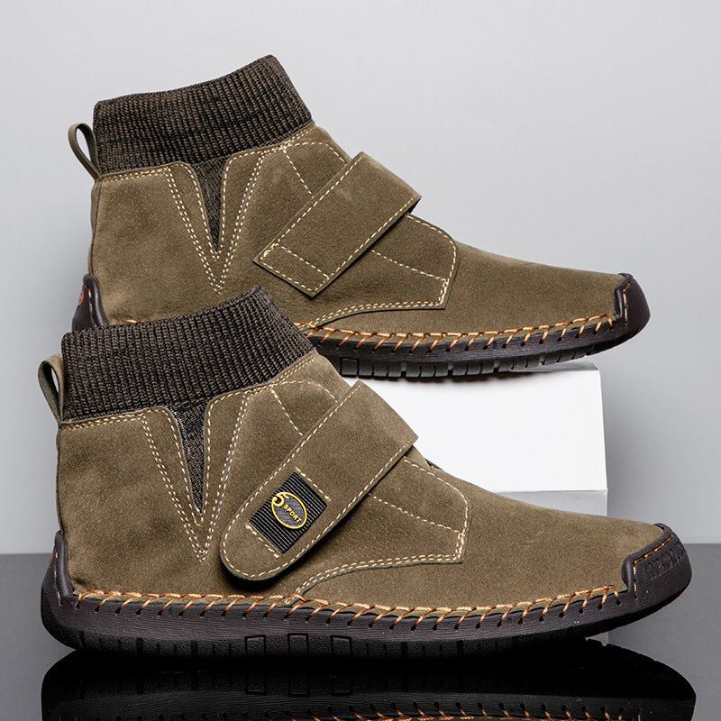 Men's velcro ankle boots winter sock trainers in brown with rubber sole and warm, non-slip design