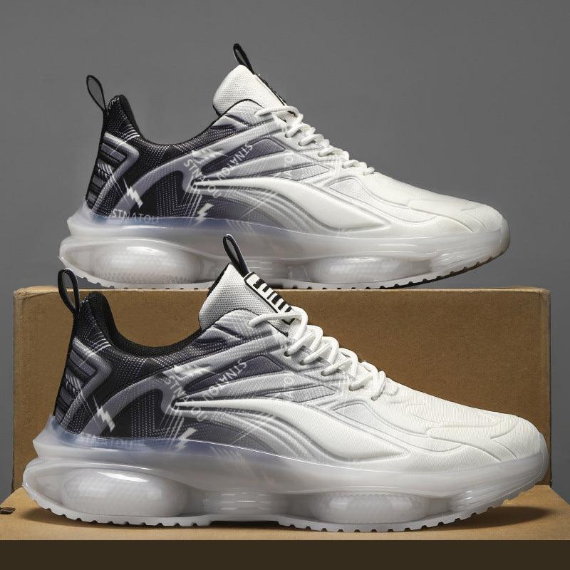 Plus size fashion casual white and black mesh sneakers with flat PVC soles and front lace-up design