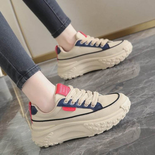 Women's all-match height increasing casual platform sneakers with color matching and front lace-up design