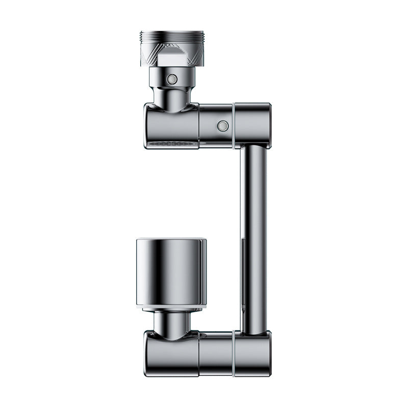 Rotatable silver faucet extension with 2 spray modes and universal adapter for bathroom and kitchen taps.