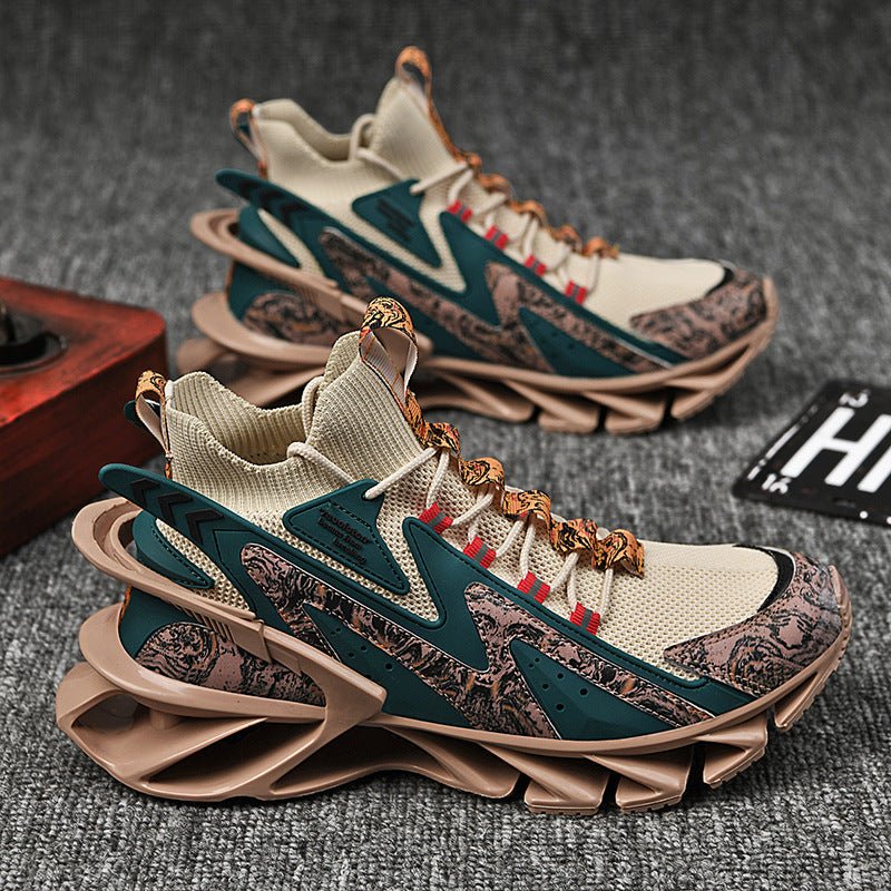 Fashion spring and autumn men's casual shoes with multicolor multi-material upper and unique complex sole design