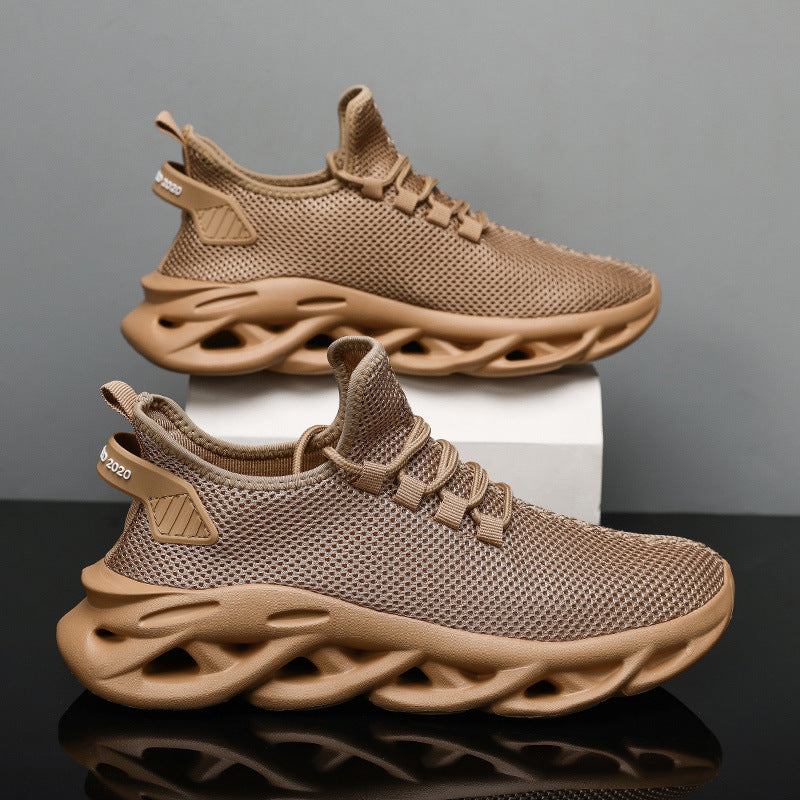 Lightweight breathable men's sports shoes with twisted sole design in size 48 brown sneakers