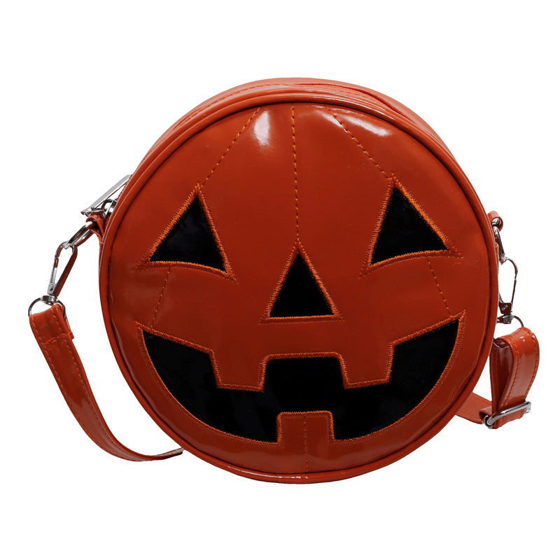 Halloween Pumpkin small round shoulder bag for girls with cute jack-o'-lantern design, stylish PU material crossbody messenger bag