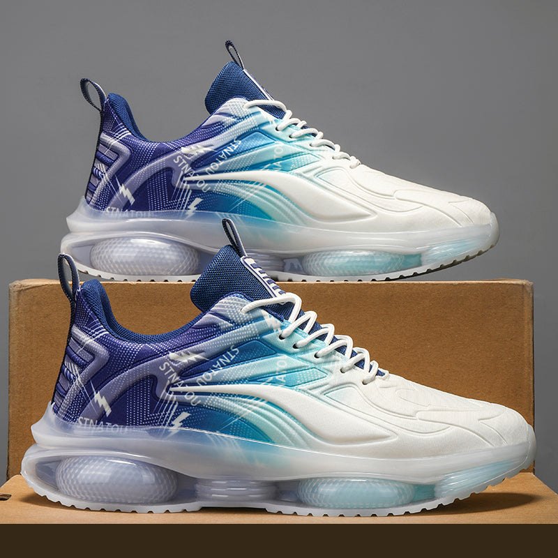 Plus size fashion casual sneakers in white and blue with mesh upper and flat PVC sole