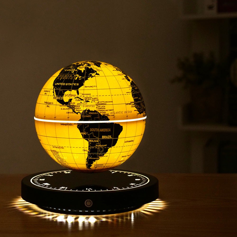 Magnetic levitation globe night light with 3D rotation and modern black base office decoration