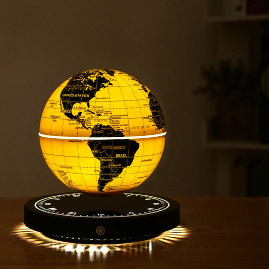 Magnetic levitation globe night light with 3D rotation and modern black base office decoration