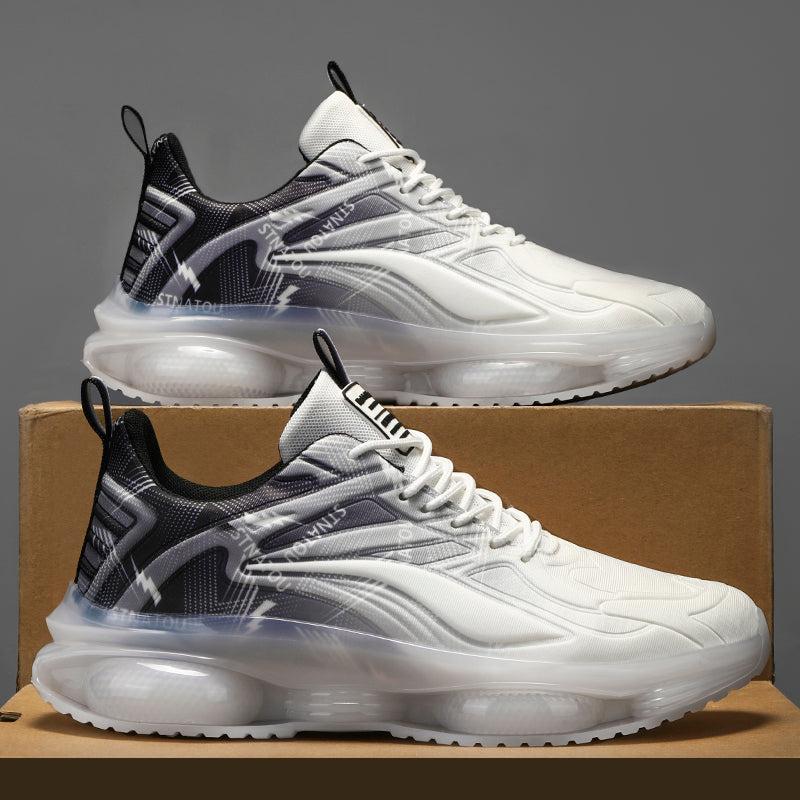 Plus size fashion casual white and black mesh sneakers with flat soles and front lace-up design