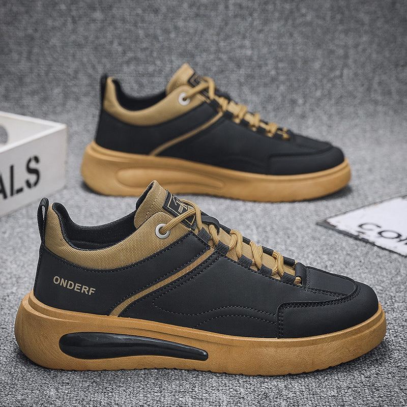 2024 men's casual breathable leather shoes with thick non-slip sole and air cushion